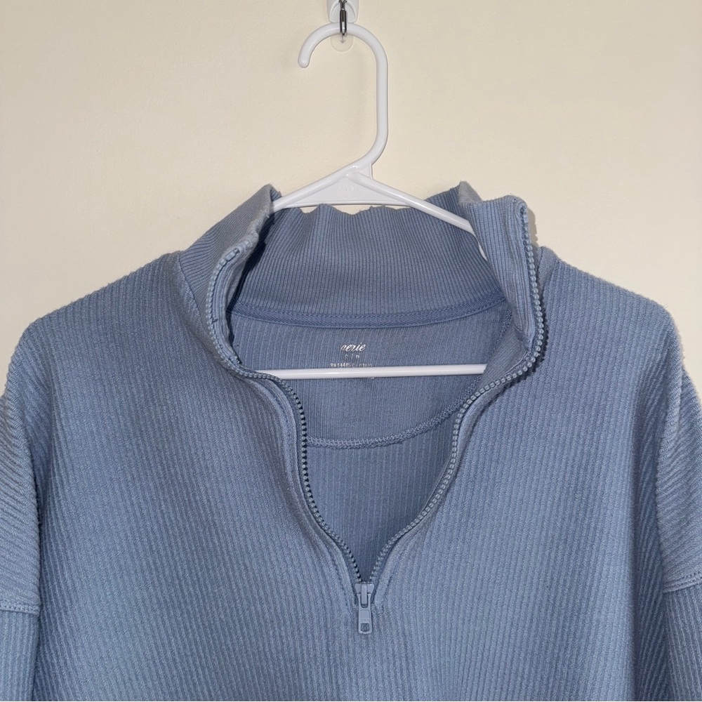Aerie Light Blue Ribbed Oversized Half Zip Sweatshirt Pullover Small - Picture 2 of 4